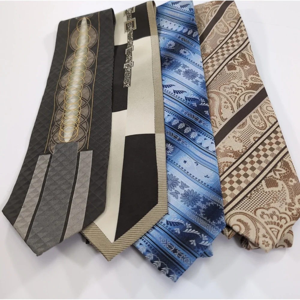 Stacy Adams Mens Neckties 4 Pack OS Multicolor Silk Geometric Paisley Lot Set